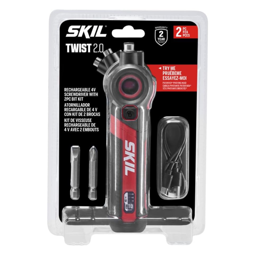 SKIL Twist 2.0 Rechargeable 4V Screwdriver W/ Pivoting Head & 2-Piece Bit Set