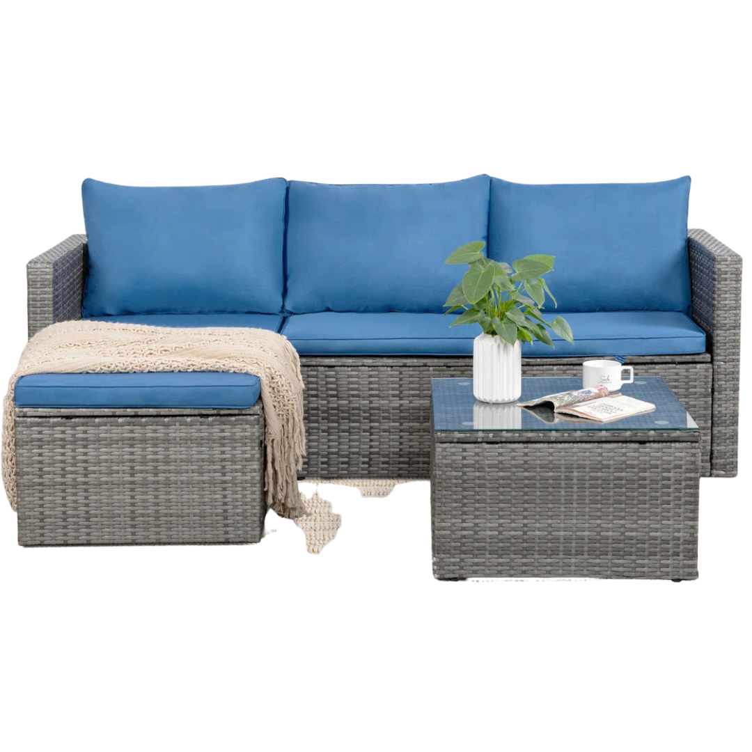 Harbaugh 3-Piece Rattan Sectional Seating Group With Cushions (3 Colors)
