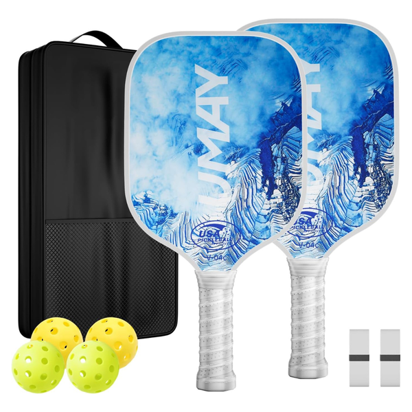 UMAY Fiberglass Pickleball Set W/ 2-Paddles, 4-Balls & Carry Bag