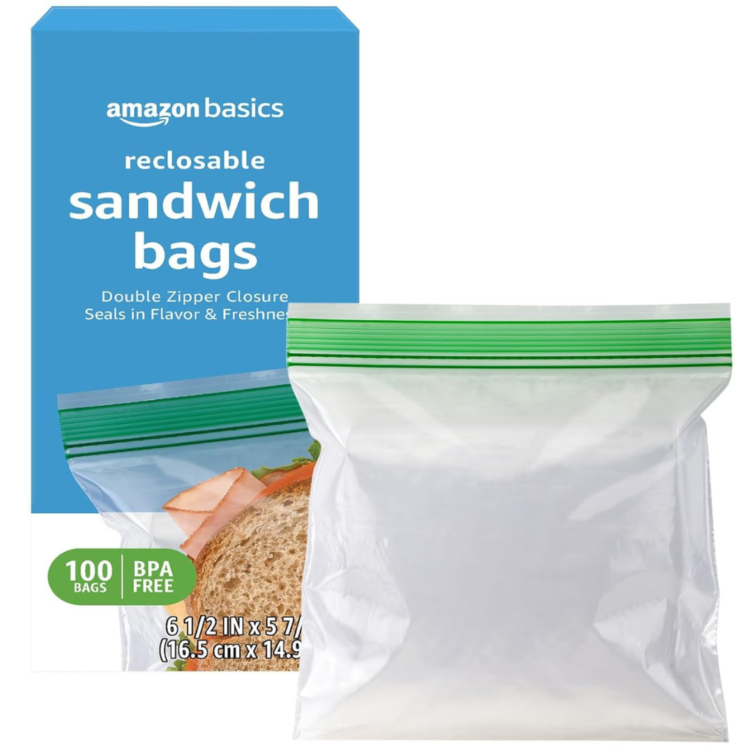 100-Count Amazon Basics Double Zipper Sandwich Storage Bags