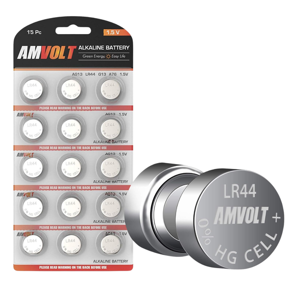 15-Count AmVolt LR44 Button Batteries