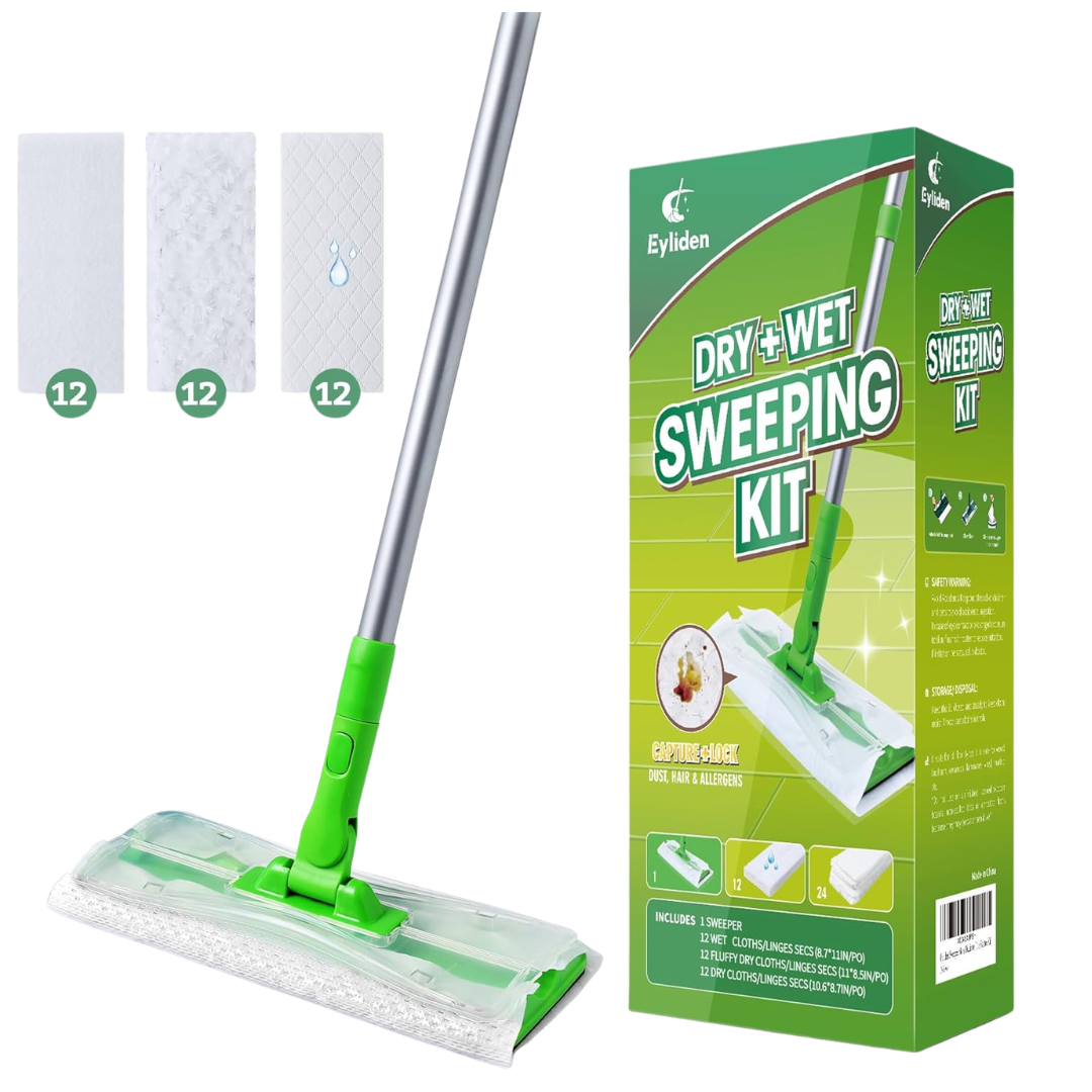2-in-1 Wet & Dry Mop Kit W/ 36-Count Disposable Dry & Wet Cloths