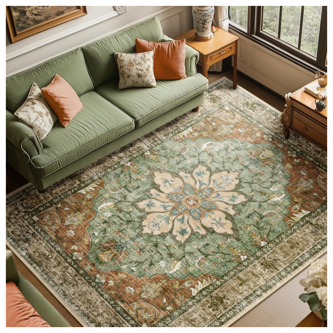 8' x 10' Washable Non-Slip Water Repellent Floral Vintage Area Rugs