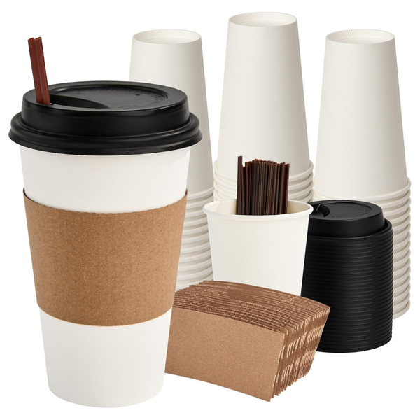 16oz 100-Pack Disposable Paper Coffee Cups With Lids