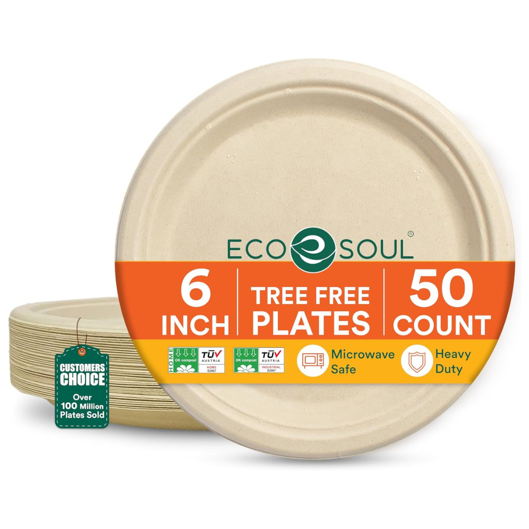 100-Pack ECO SOUL 6 Inch Compostable Disposable Paper Plates