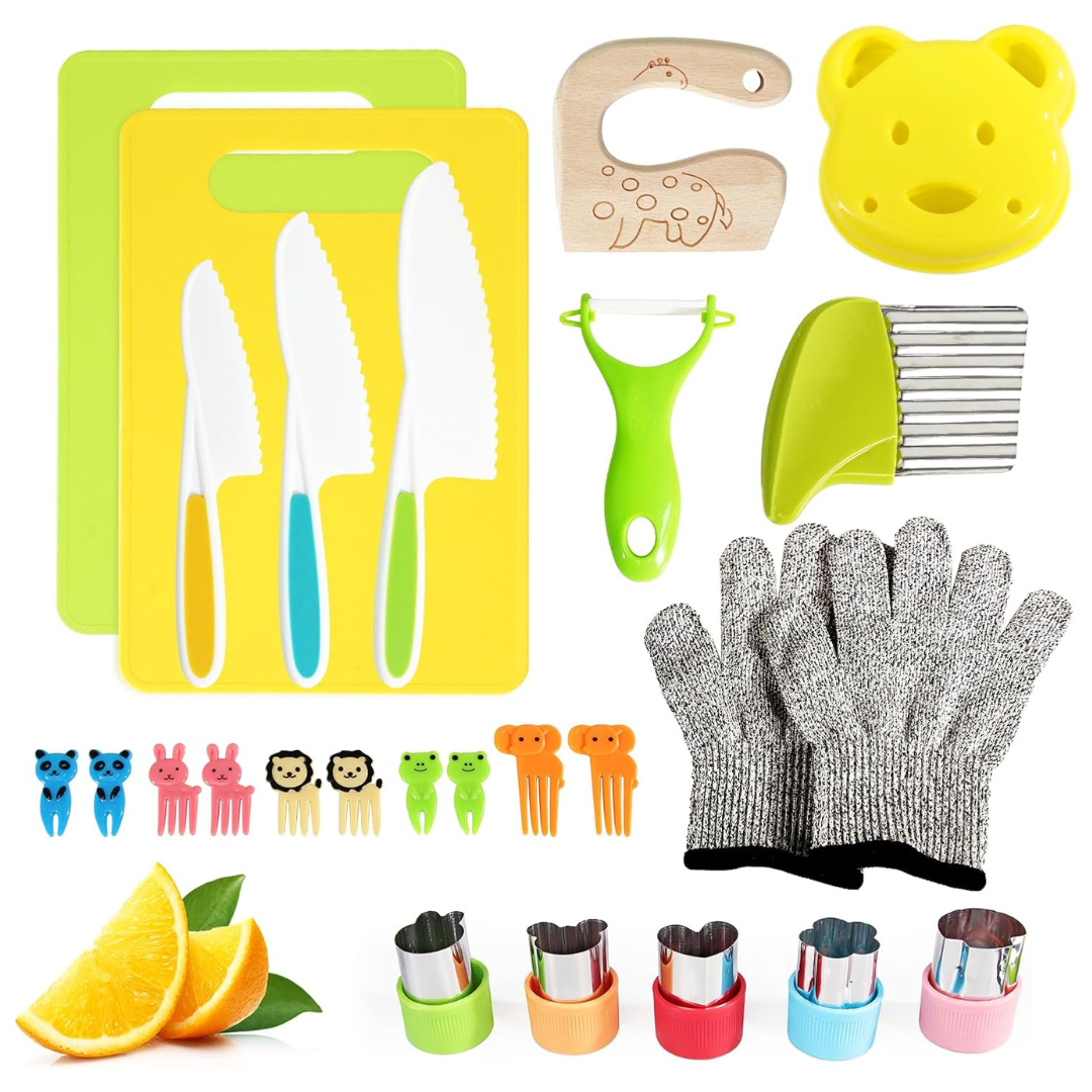 26-Piece Kids Safe Kitchen Knife Set W/ Cutting Board & Peeler