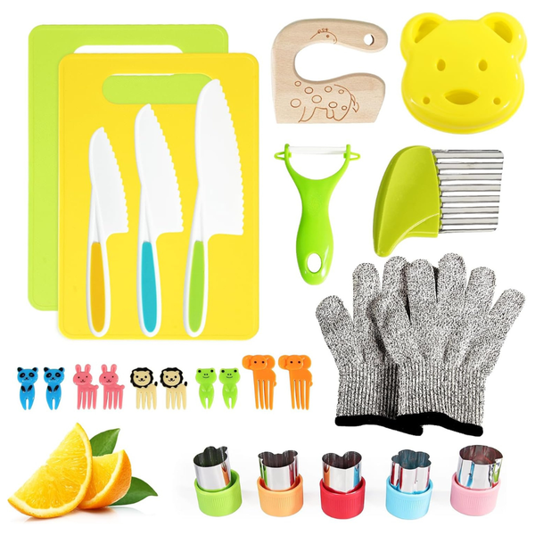 26-Piece Kids Safe Kitchen Knife Set W/ Cutting Board & Peeler