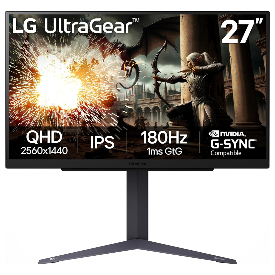 27" LG UltraGear WQHD 180Hz 1ms HDR IPS Freesync And G-SYNC Compatible Gaming Monitor