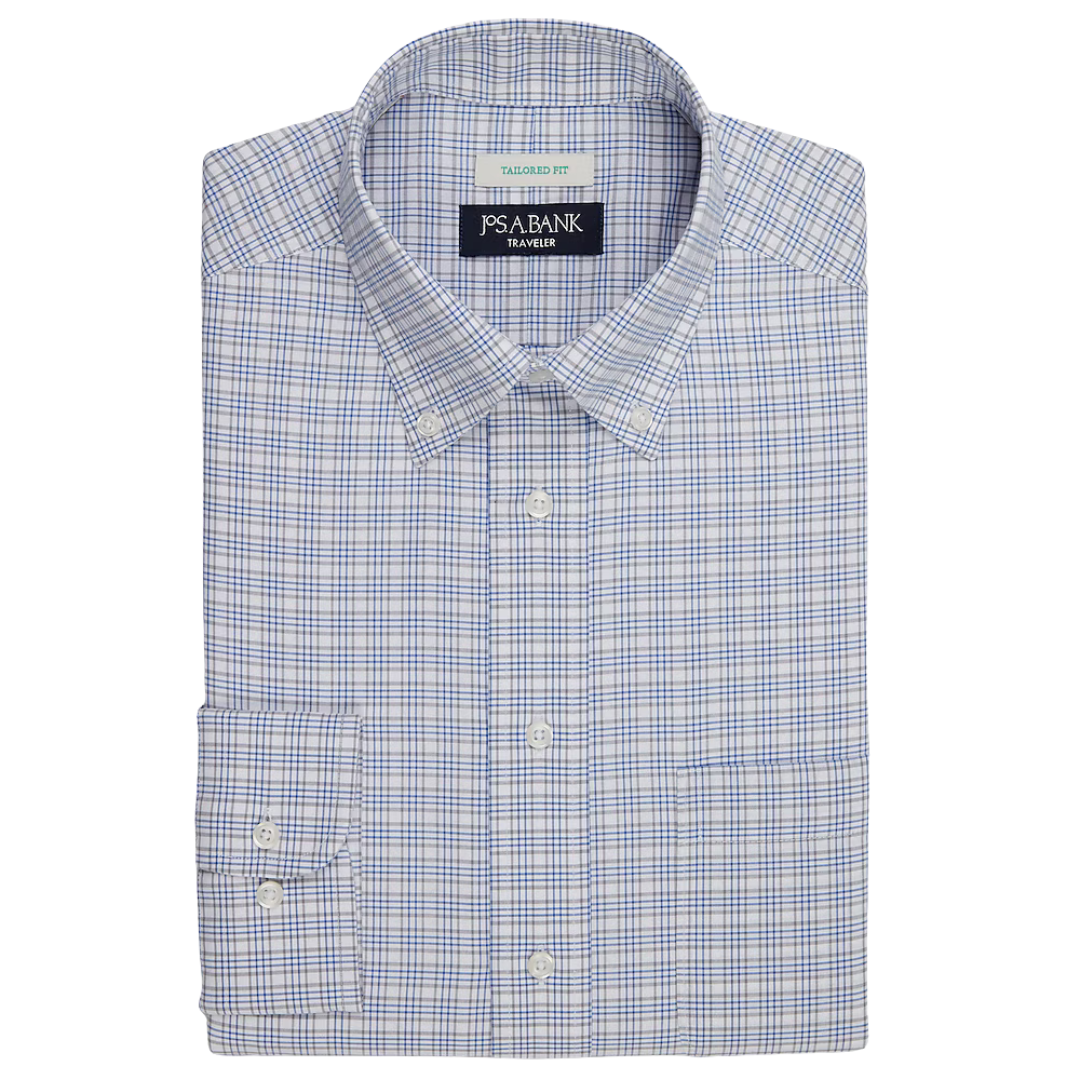 Traveler Collection Tailored Fit Button-Down Collar Plaid Dress Shirt