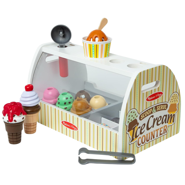 28-Piece Melissa & Doug Wooden Scoop & Serve Ice Cream Counter