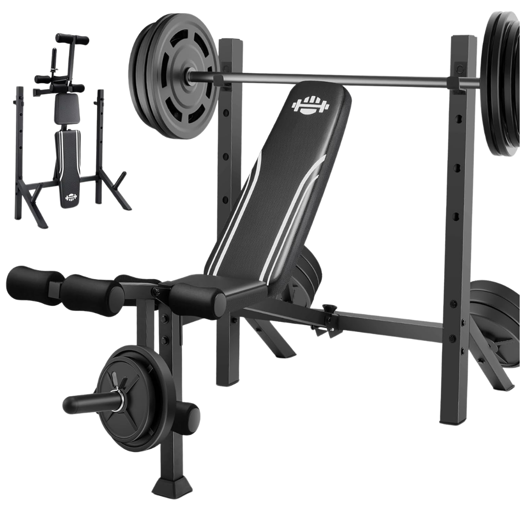 900LB Capacity Adjustable Weight Bench Set With Squat Rack