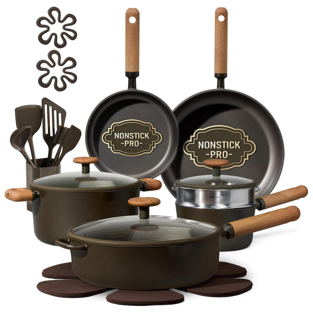 Carote 21-PieceNon-stick Cookware Set W/ Strainer Lid