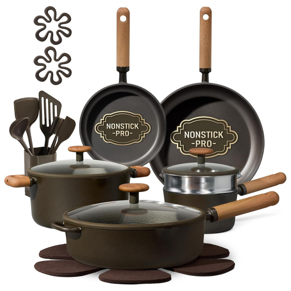 Carote 21-PieceNon-stick Cookware Set W/ Strainer Lid