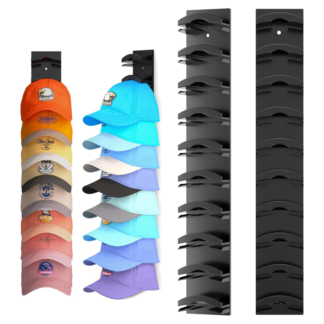 2-Pack Houoisheck Hat Organizers For Baseball Caps (Black)