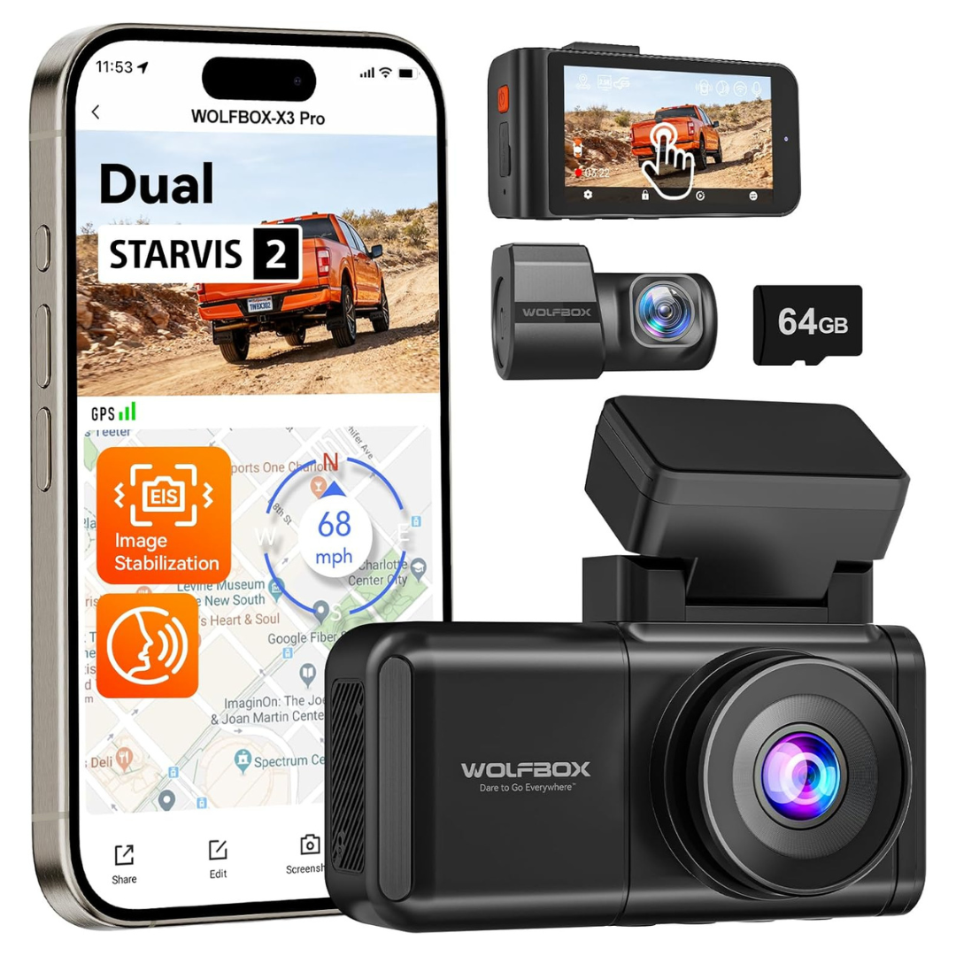 Wolfbox X3 PRO 1440P Front & Rear Dash Camera