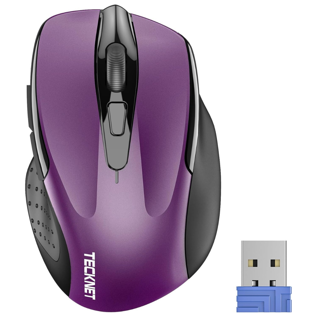 TeckNet 2600 DPI Ergonomic Wireless Optical Mouse W/ 6 Buttons (Purple)