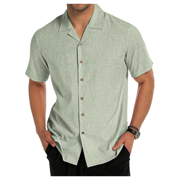 Men's Casual Short Sleeve Button Down Linen Shirts