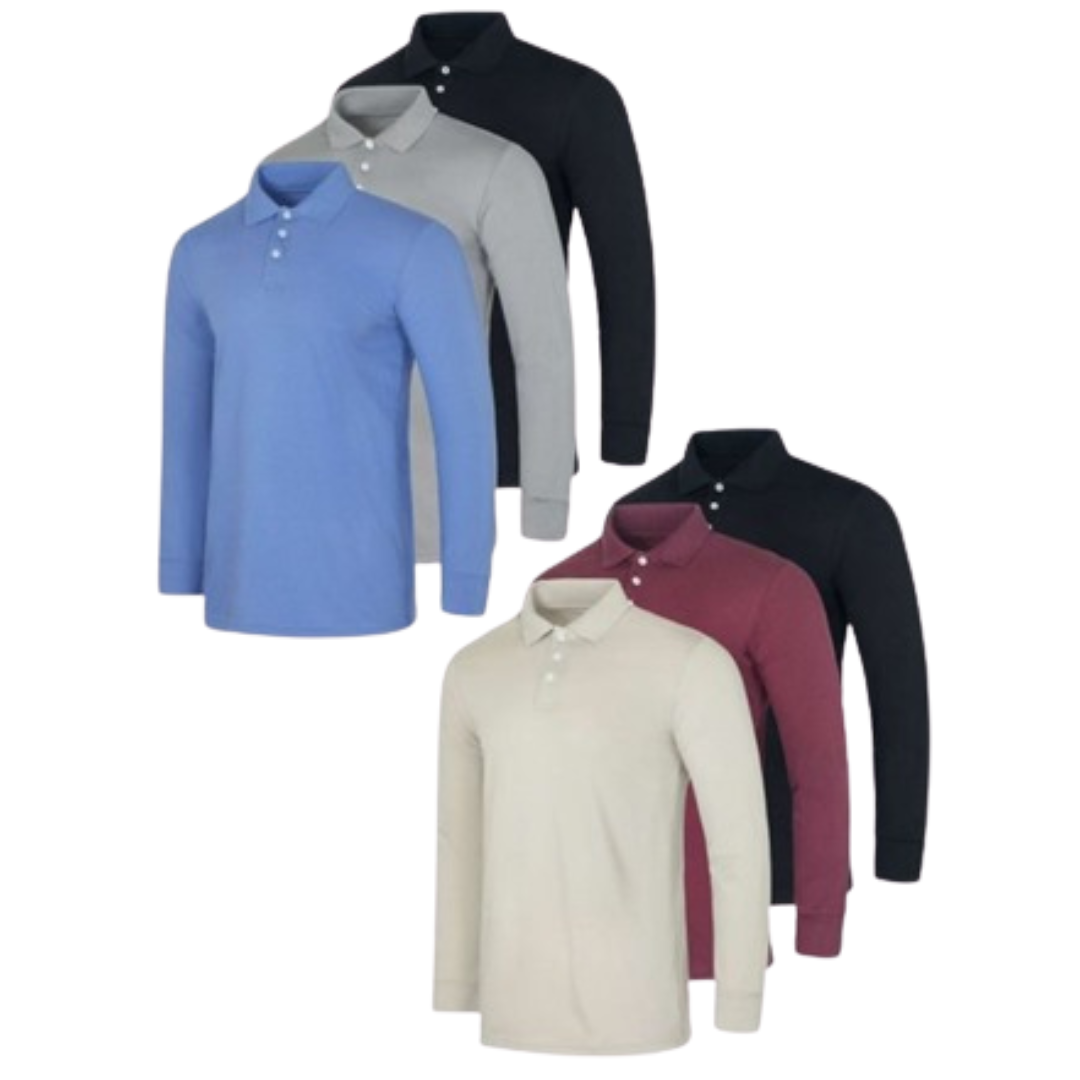 6-Pack Men's Cotton Long-Sleeve Polo Shirts