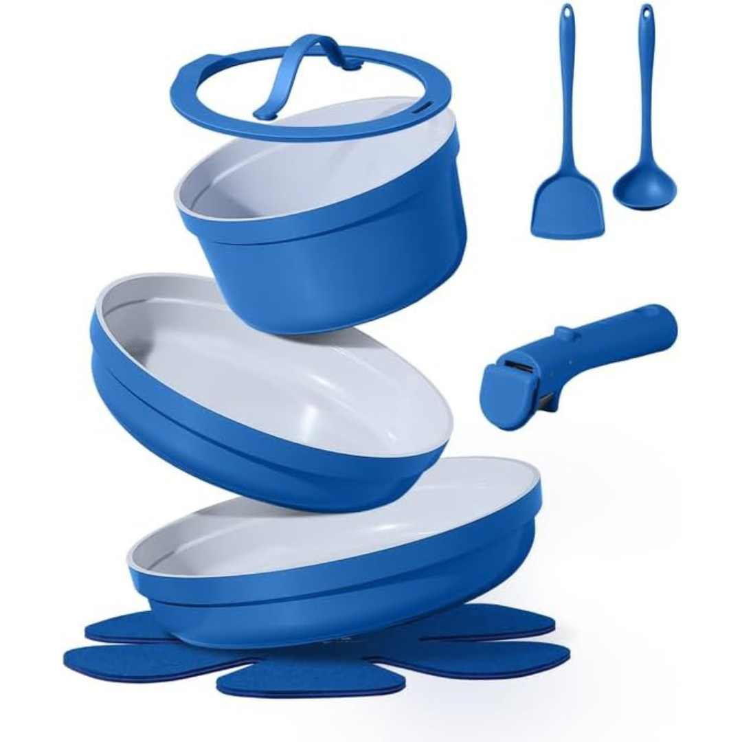 9-Piece CAROTE Ceramic Non Stick Pots & Pans Set With Detachable Handle