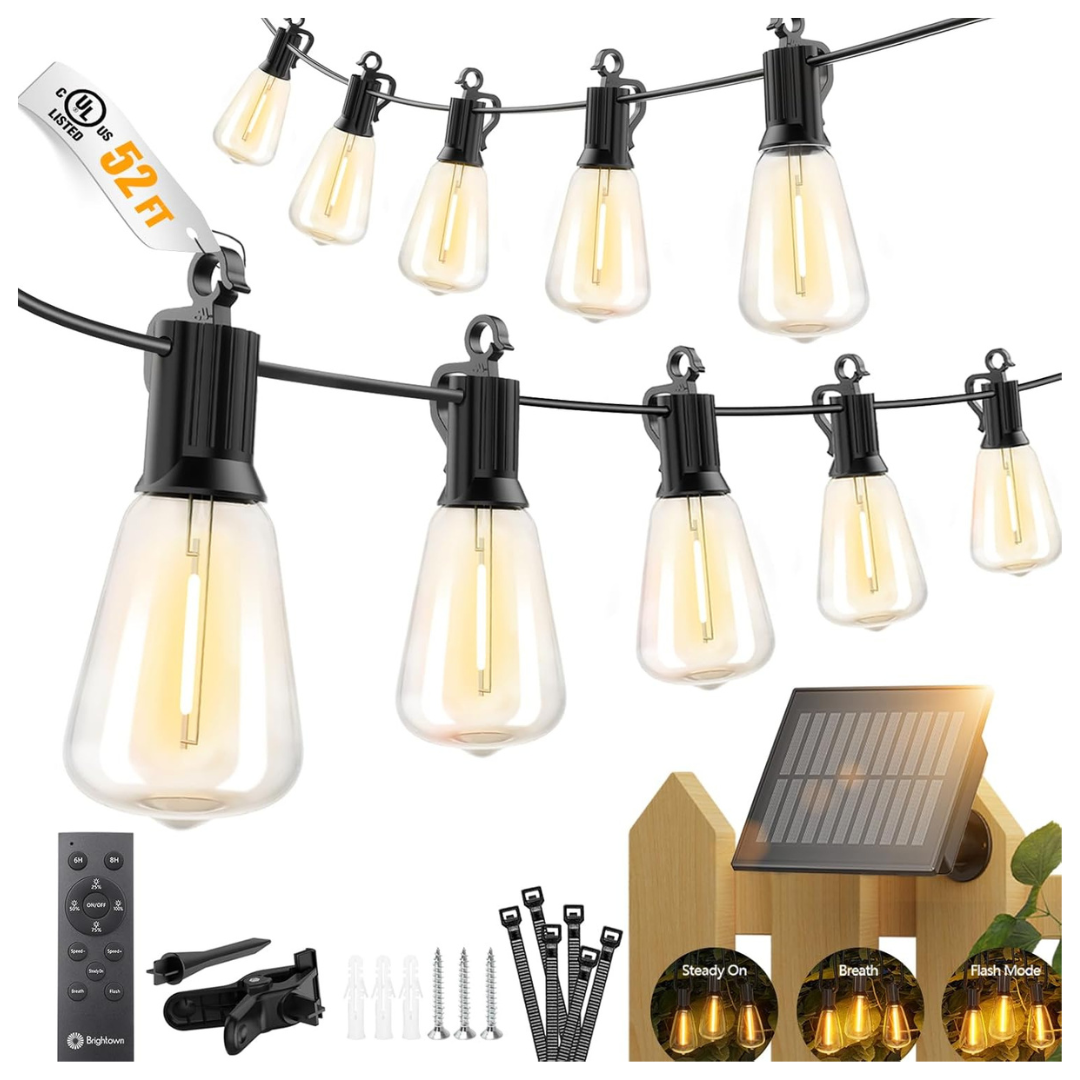 52' Brightown Outdoor Waterproof Solar String Lights W/ Remote