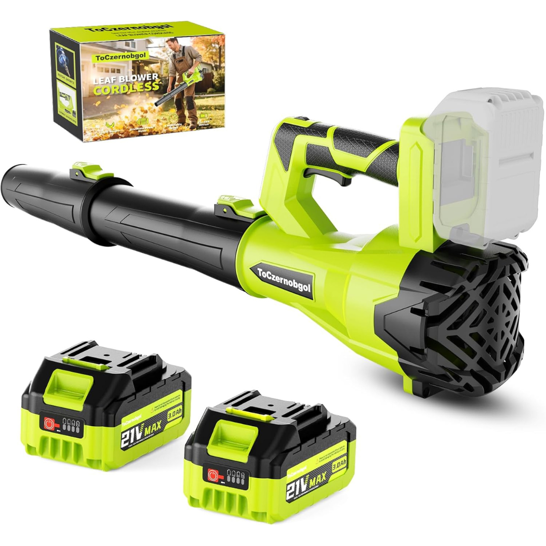Cordless 550 CFM 600W Electric Leaf Blower W/ 2 x 3.0Ah Batteries & Charger