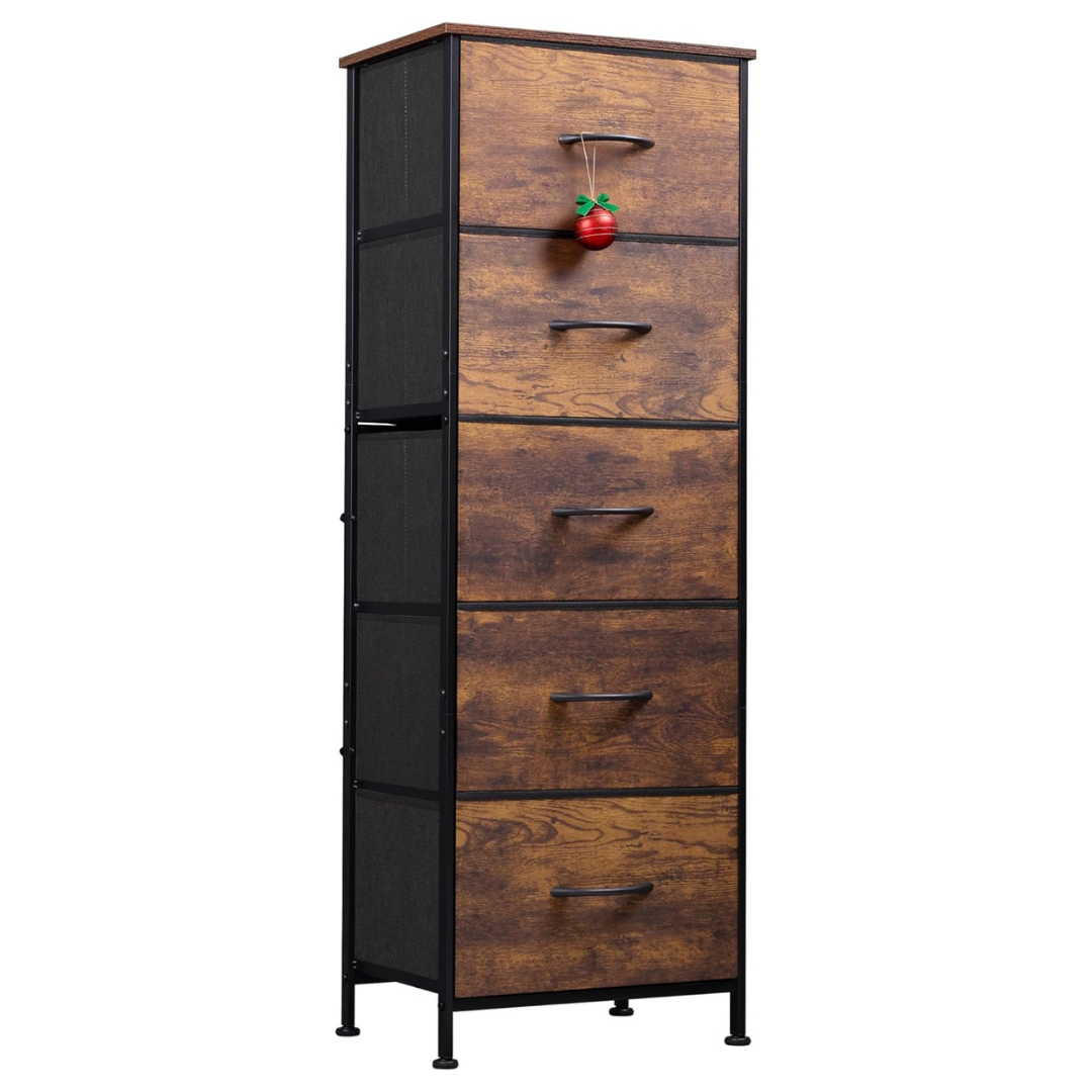 5-Drawer Fabric Dresser With Wood Top & Steel Frame