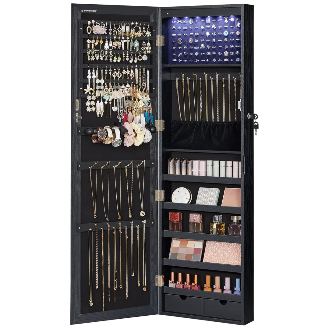 Songmics 6 LEDs 47.2'' Lockable Mirror Jewelry Cabinet