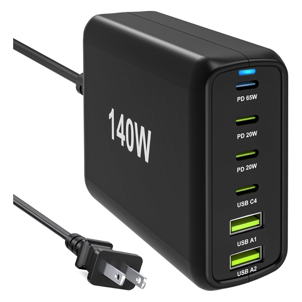 140W 6-Port USB-C Charging Station With PD & PPS
