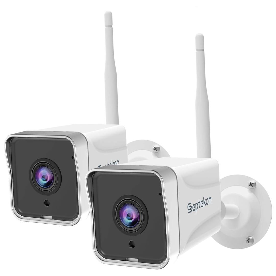 2 Pack Septekon 2K Outdoor WiFi Security Cameras With Two-Way Audio
