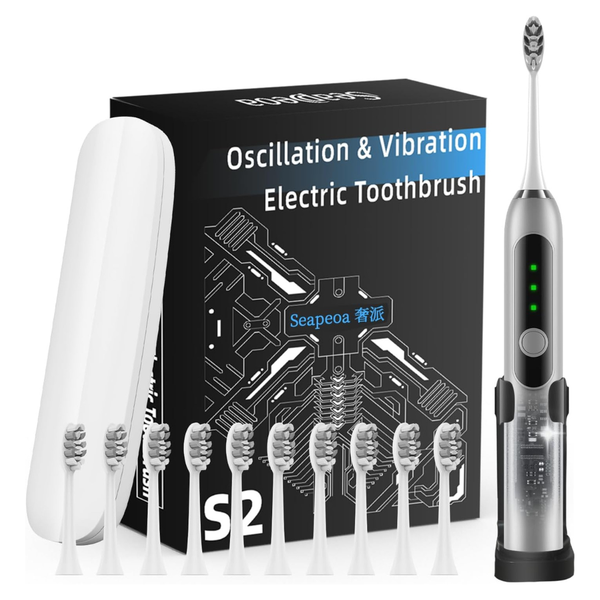 Seapeoa Sonic Electric Toothbrush With 10 Brush Heads