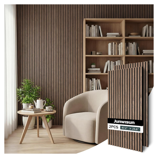 2 Pack Junwisun Walnut Acoustic Wood Wall Panels (47.2" x 23.6")