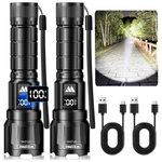 2-Pack USB-C Rechargable LED Tactical Flashlight W/ Zoom