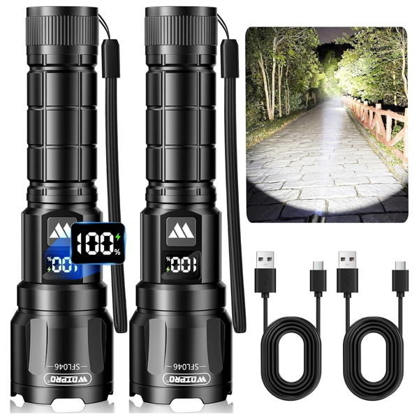 2-Pack USB-C Rechargable LED Tactical Flashlight W/ Zoom