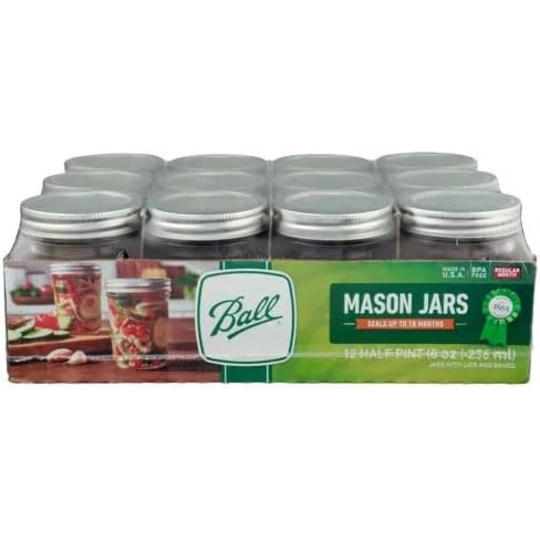 12-Pack 8oz Ball Regular Mouth Mason Jars With Lids & Bands