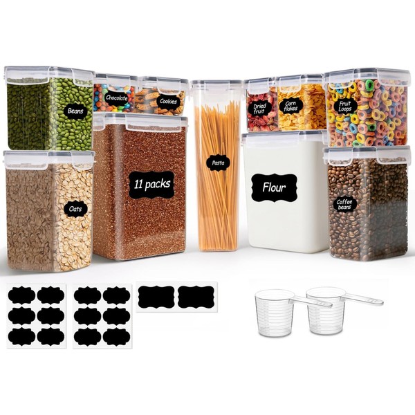 11-Piece Airtight Food Storage Kitchen Containers Set W/ Lids & Labels