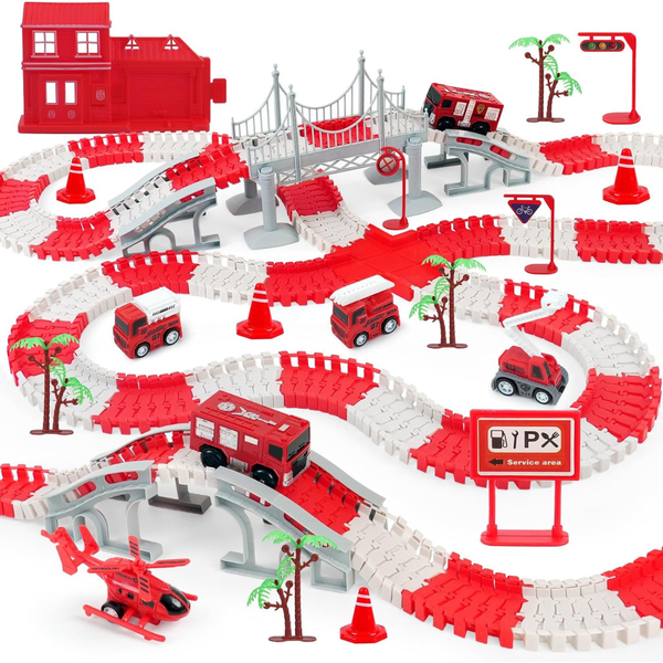 330-Piece Bemiton Kids Race Track Playset With Fire Trucks