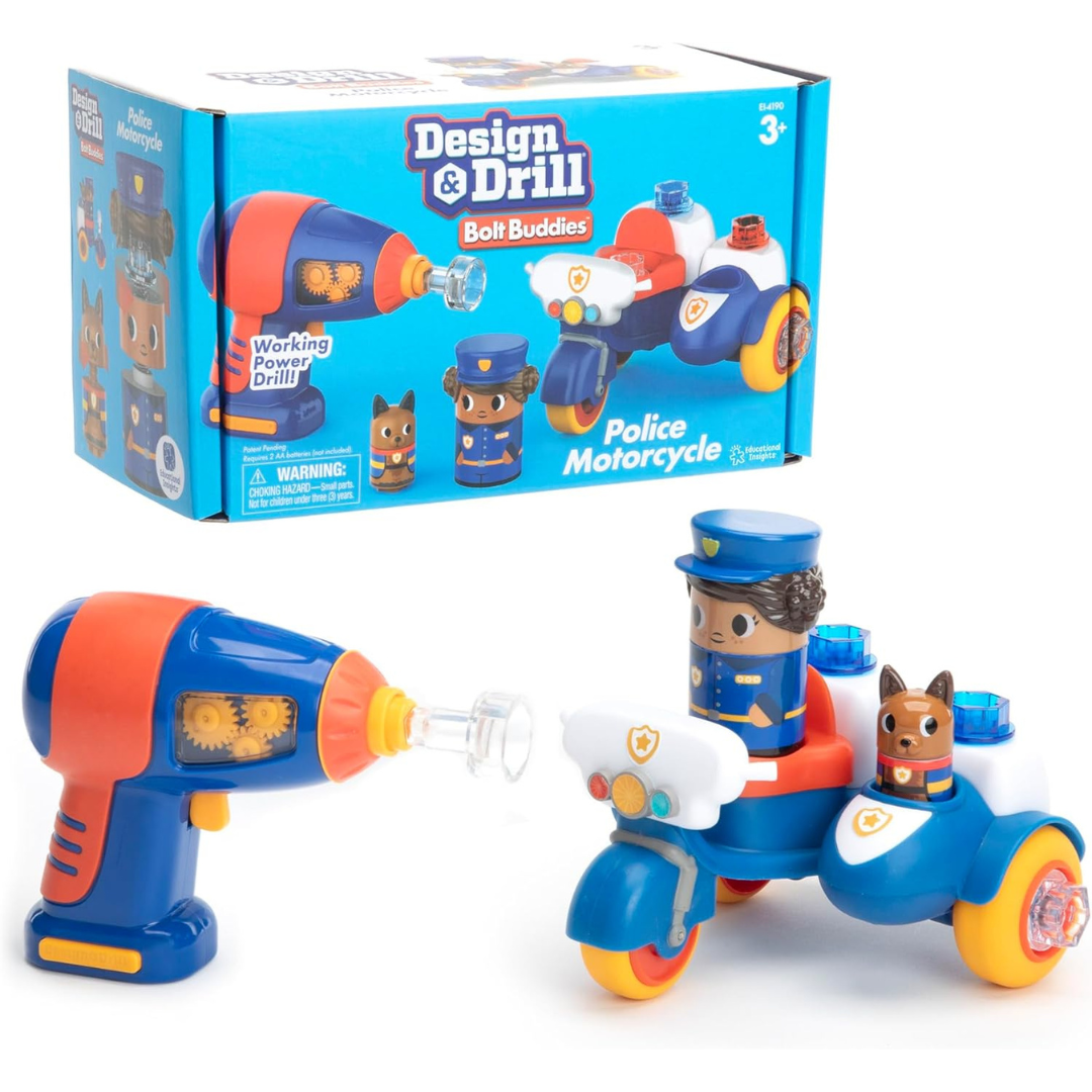 Educational Insights Design & Drill Bolt Buddies Police Motorcycle Toy