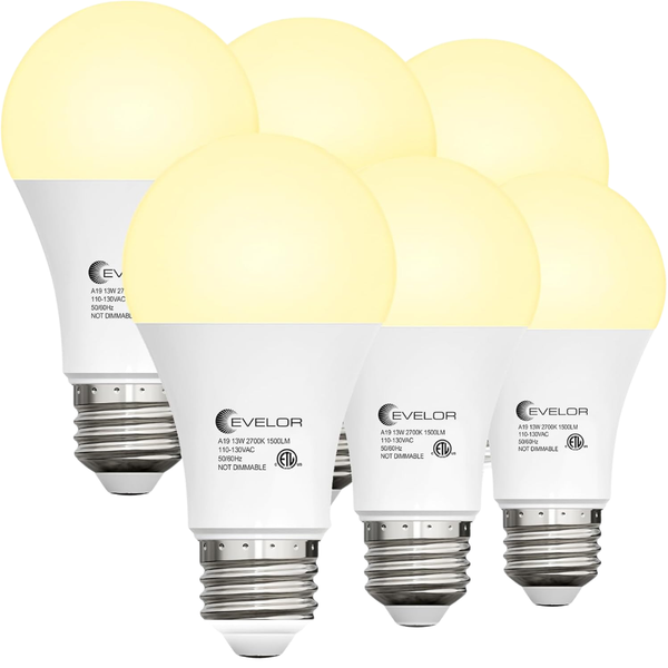 6-Pack 100W A19 5000K Non-Dimmable LED Light Bulbs