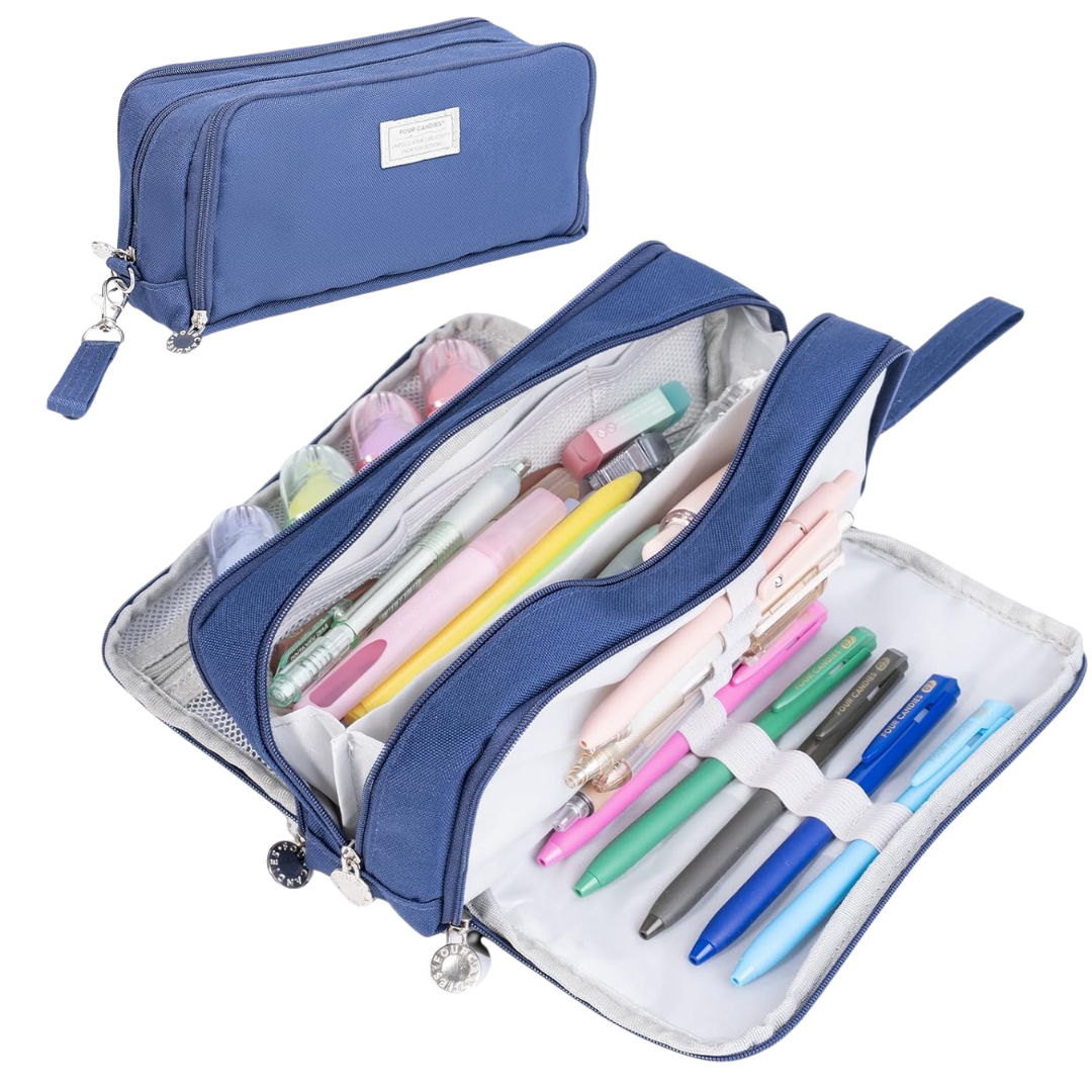 Four Candies 3-Compartment Large Pencil Case W/ Removable Handle