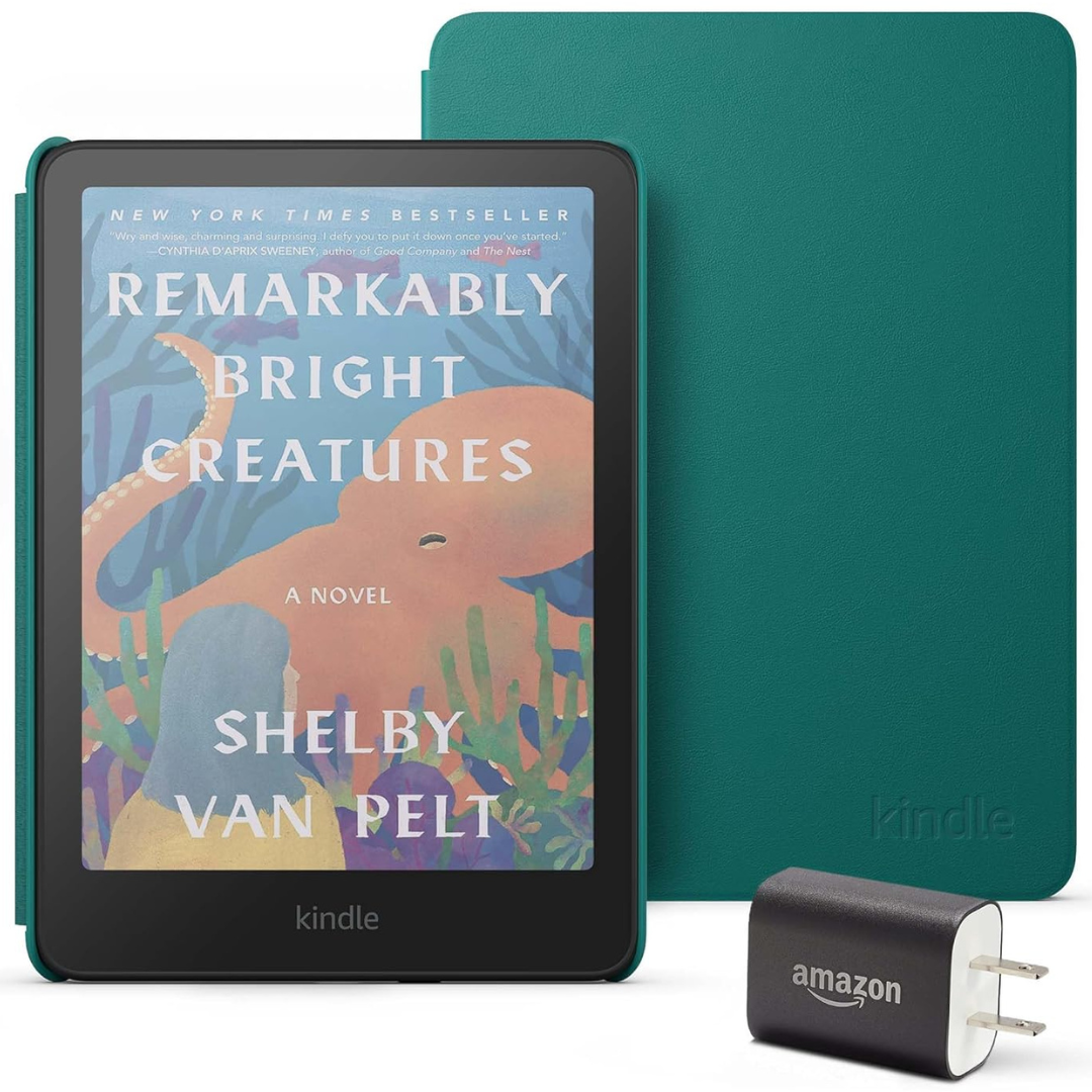 Amazon Kindle Colorsoft 16GB Wi-Fi Tablet With Leather Cover & Adapter