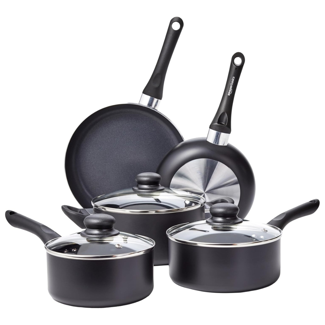 Amazon Basics Ceramic Non-Stick Cookware 8-Piece Set
