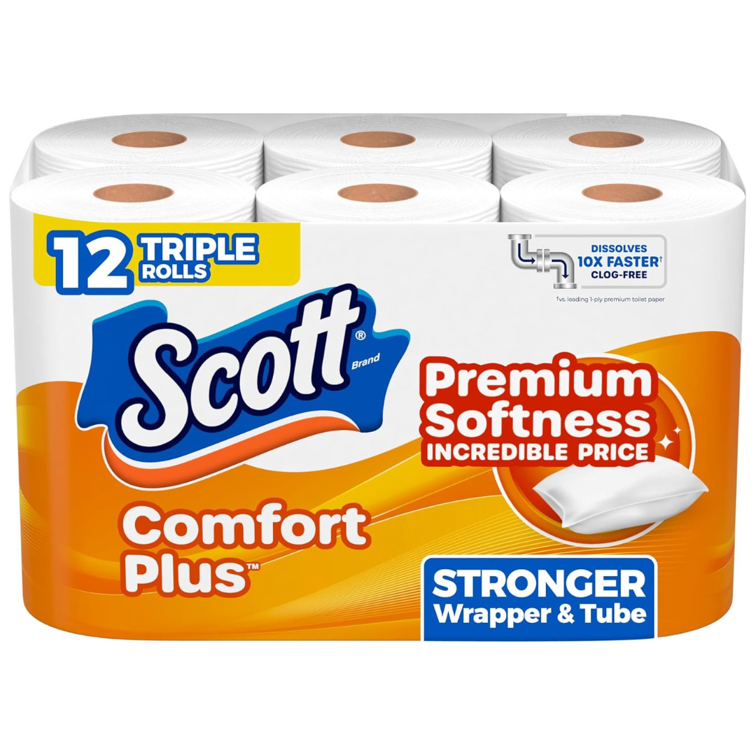 12 Triple Rolls Scott Comfort Plus 1-Ply Toilet Paper