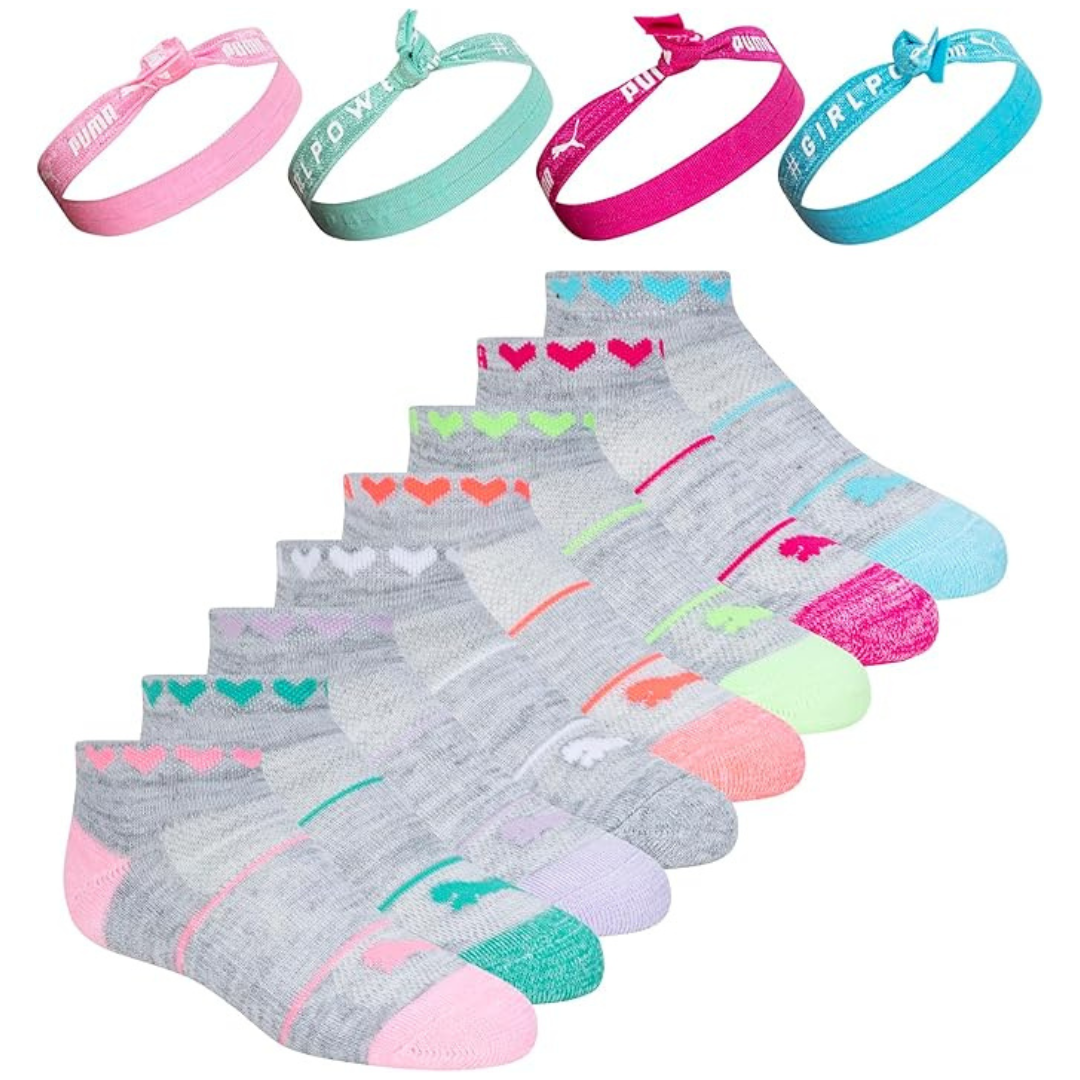 8-Pack PUMA Girls Low Cut + 4 Pack Hair Ties