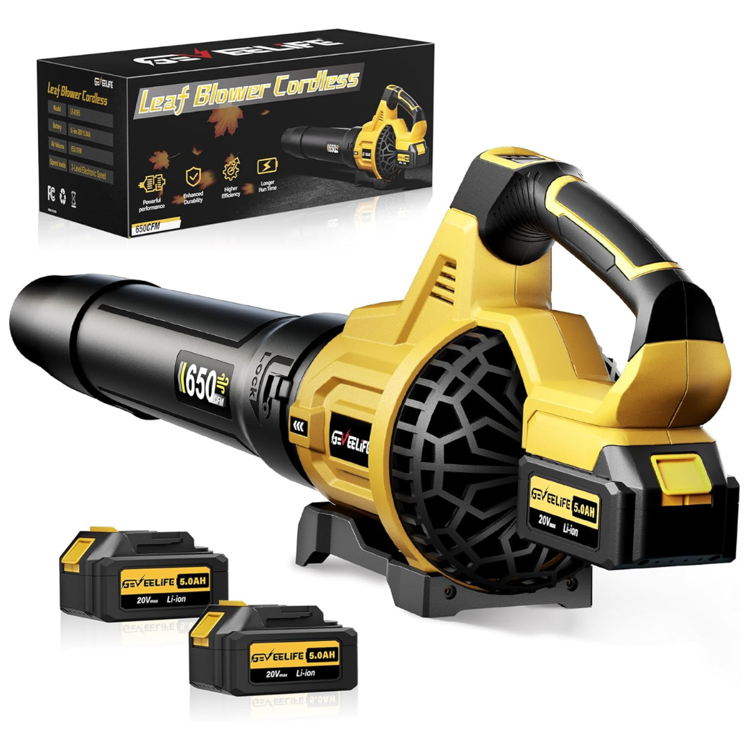 Geveelife 650CFM Cordless Leaf Blower With 2 x 5Ah Batteries & Charger