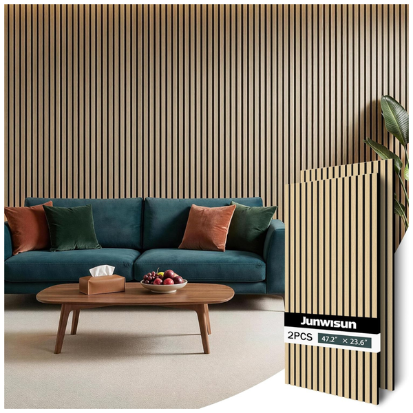 2-Pack Acoustic Wood Slat 3D Textured Wall Panels