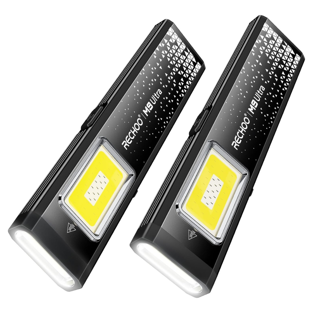 2-Pack Rechoo 3-In-1 Magnetic Rechargeable EDC Flashlight With Clip