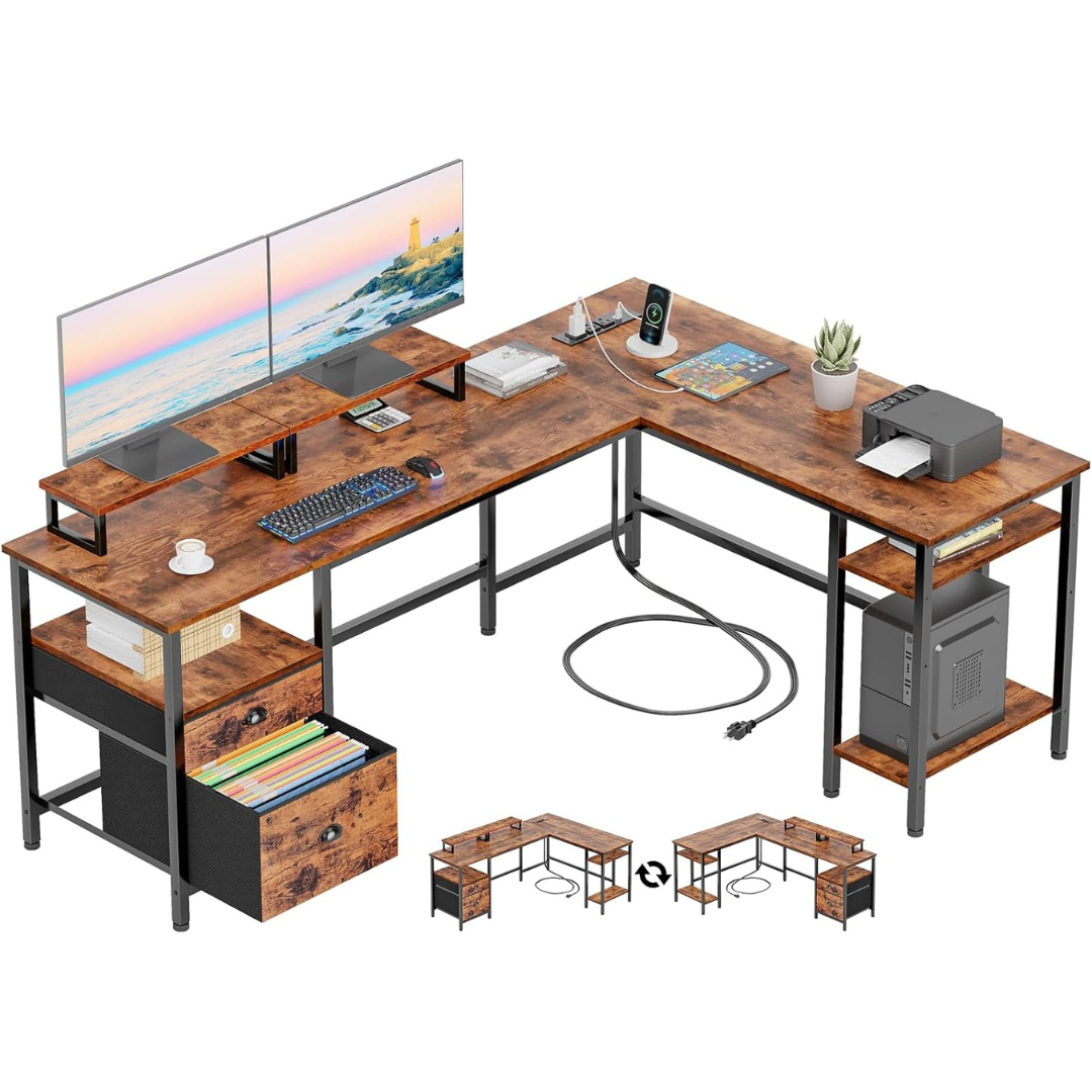 Furologee 66" L Shaped Reversible Computer Gaming Desk
