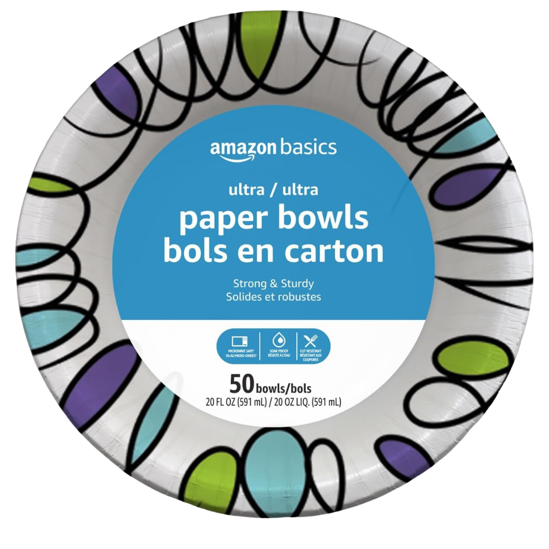 50-Count 20oz Amazon Basics Ultra Disposable Paper Bowls