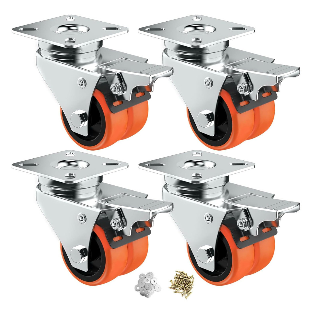 4-Pack 2" Dual Caster Wheels With Brake (Up To 450lbs)