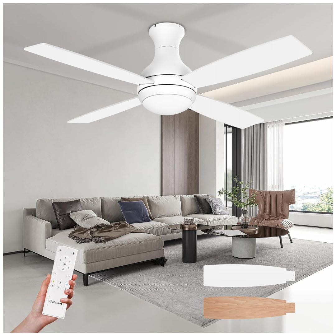 Consciot 52"Modern Low Profile Ceiling Fan With Lights